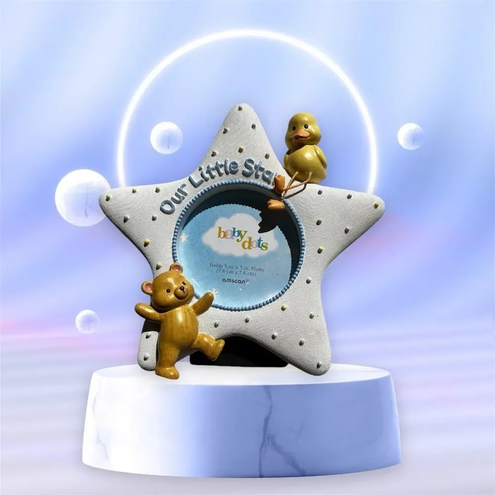 OUR LITTLE STAR resin picture frame holds a 3 x 3 photo